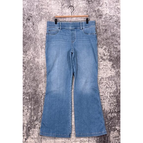 SPANX Jeans 1X Womens Pull On Flare Medium Wash Stretch Denim - Picture 1 of 7